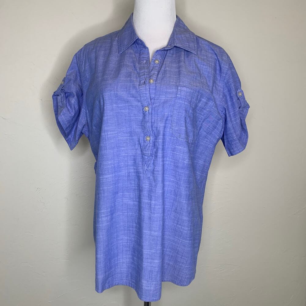 Lee Cotton Chambray Blue Popover Blouse Sz Large